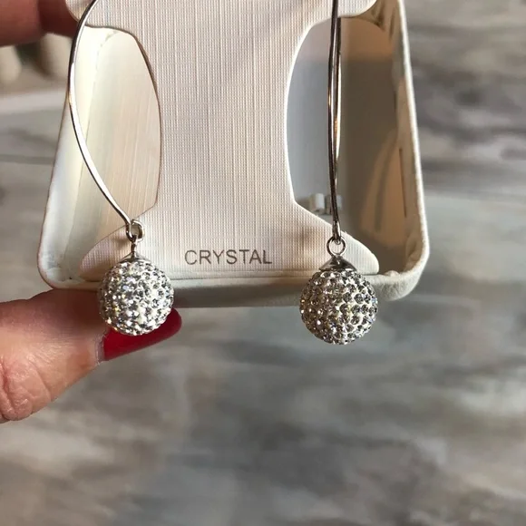 New Sterling silver white rhinestone ball drop earrings jewelry